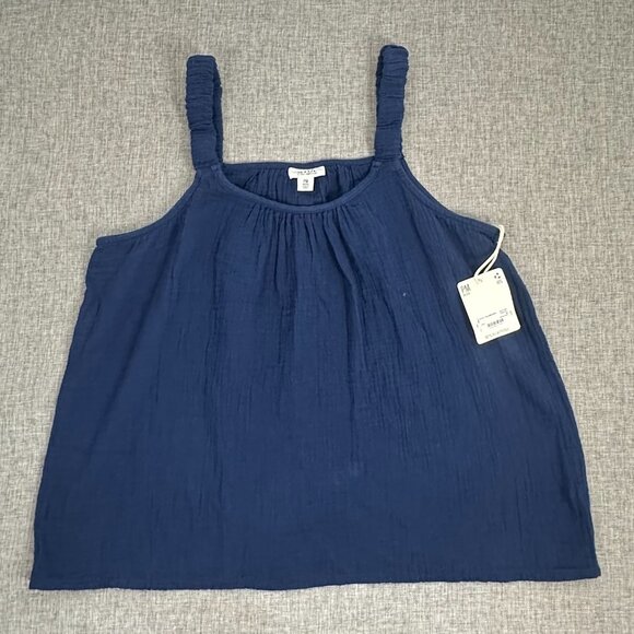 NEW! a.n.a A‎ New Approach Tank Top Blue Pleated Petite Medium $32 Scoop Neck - Picture 2 of 10
